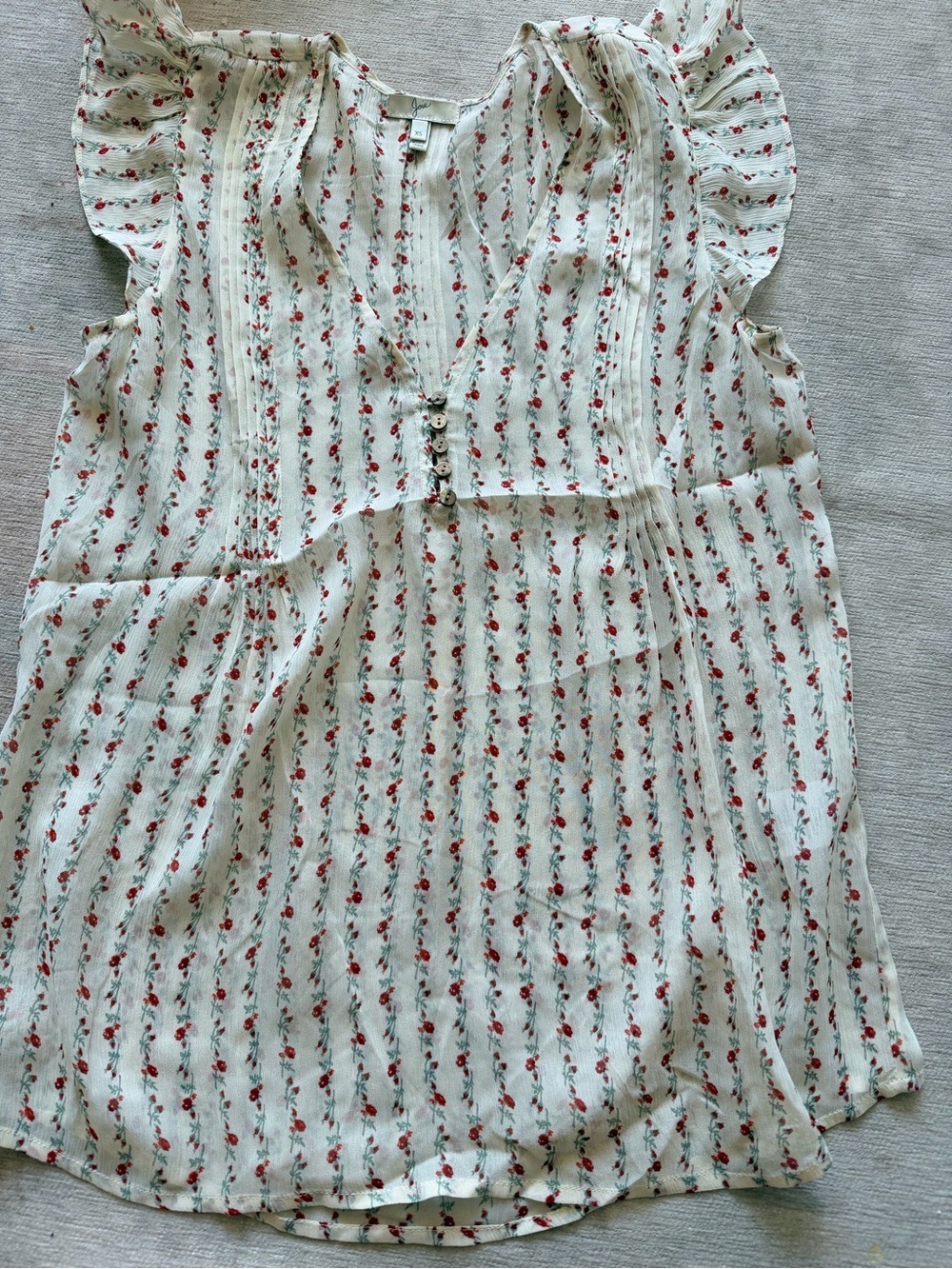 Joie Cream Floral V-Neck Blouse Silk